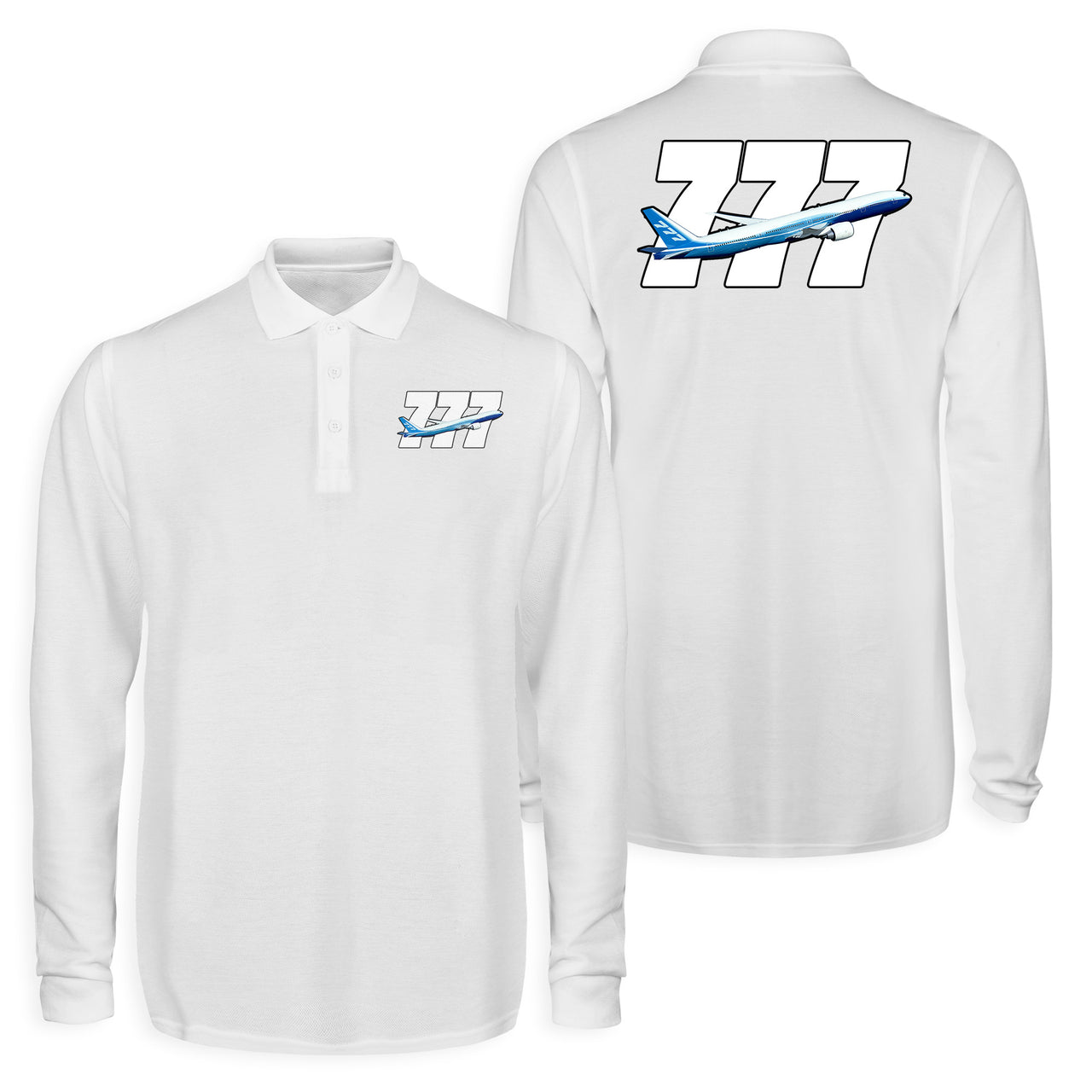 Super Boeing 777 Designed Long Sleeve Polo T-Shirts (Double-Side)