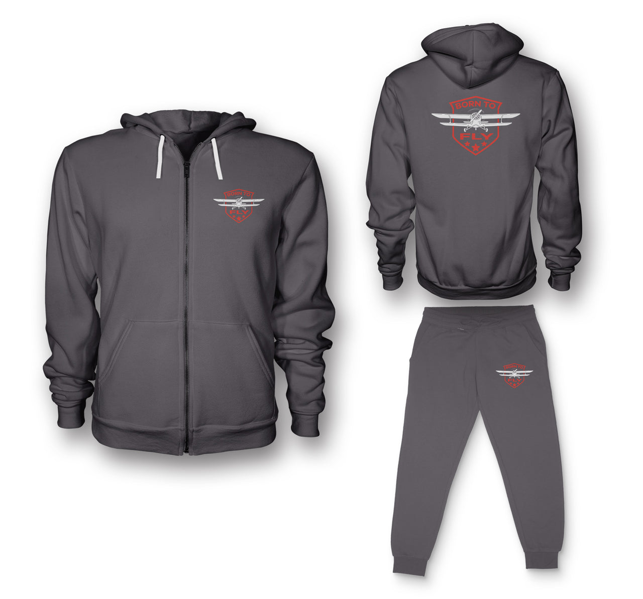 Super Born To Fly Designed Zipped Hoodies & Sweatpants Set