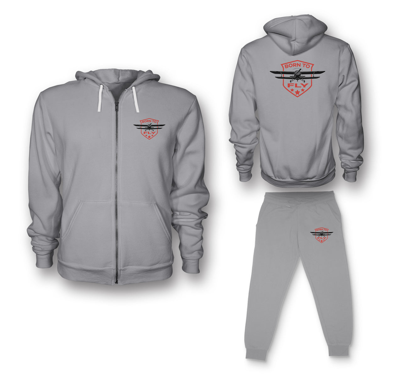 Super Born To Fly Designed Zipped Hoodies & Sweatpants Set