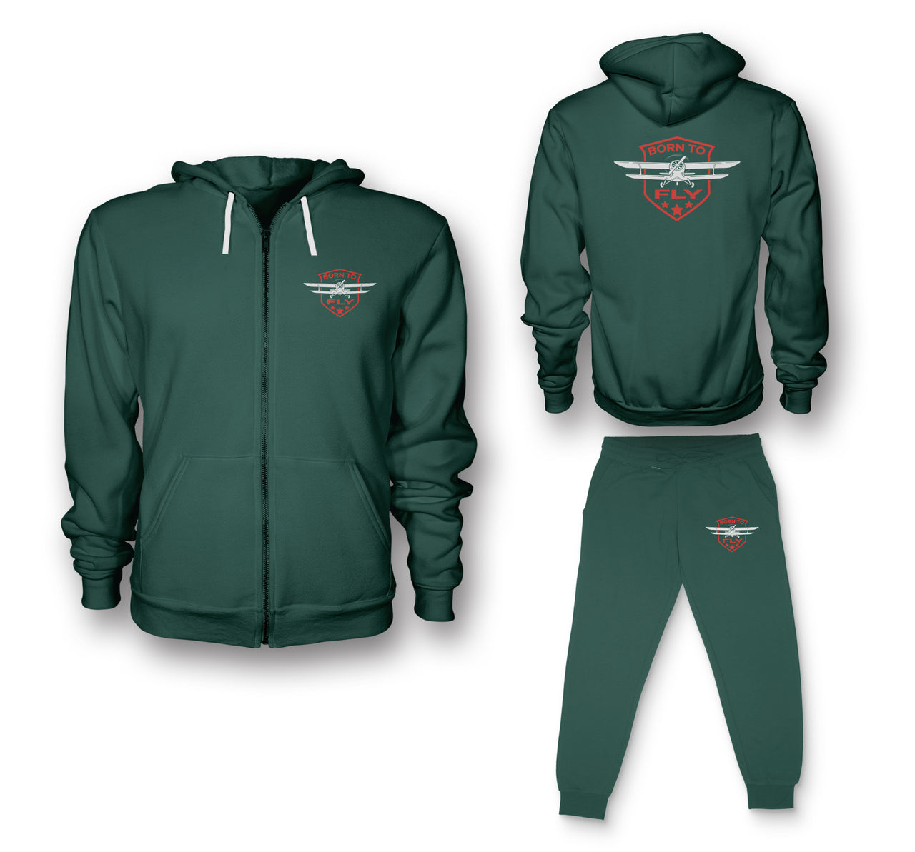 Super Born To Fly Designed Zipped Hoodies & Sweatpants Set