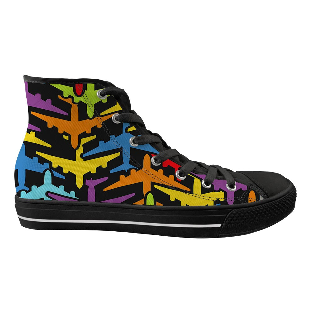Super Colourful Airplanes Designed Long Canvas Shoes (Women)
