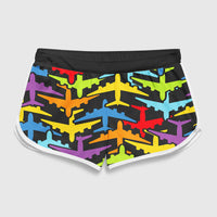 Thumbnail for Super Colourful Airplanes Designed Women Beach Style Shorts