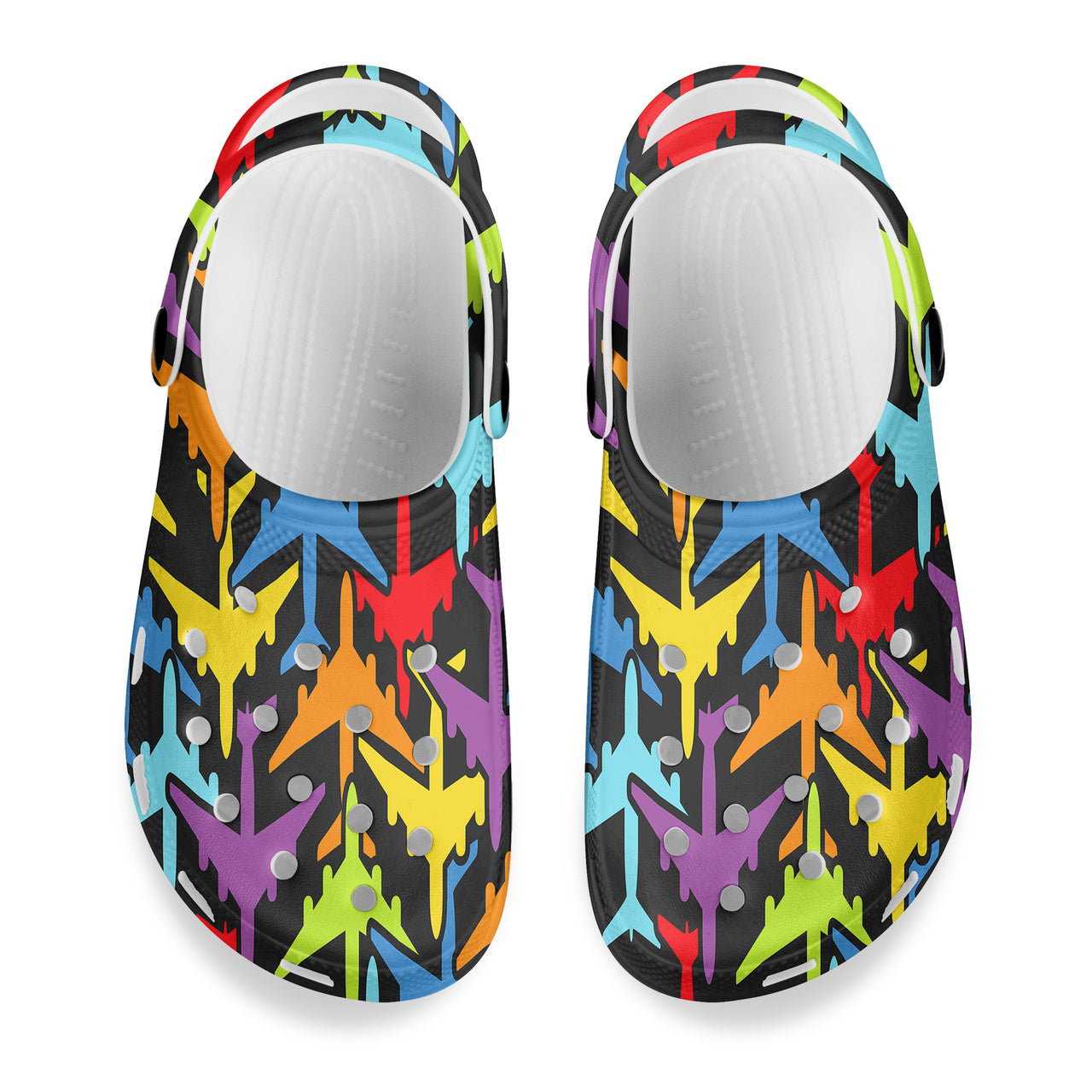 Super Colourful Airplanes Designed Hole Shoes & Slippers (MEN)