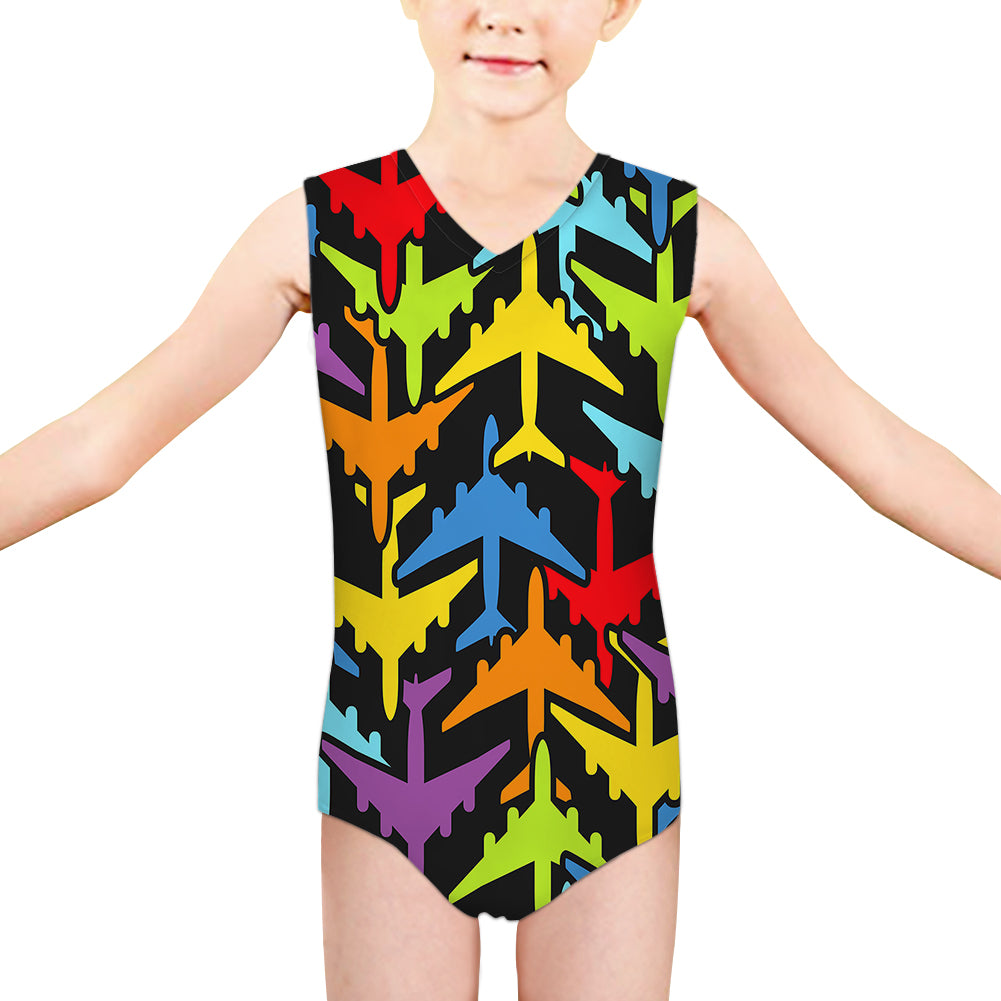 Super Colourful Airplanes Designed Kids Swimsuit
