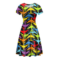 Thumbnail for Super Colourful Airplanes Designed Women Midi Dress