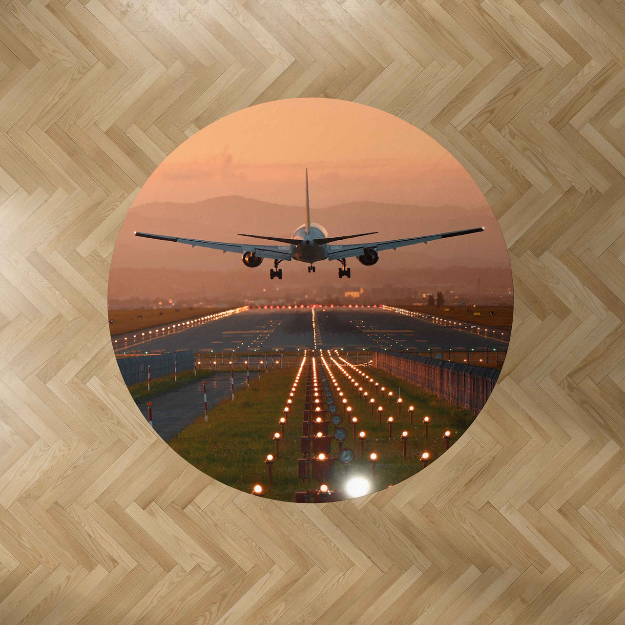 Super Cool Landing During Sunset Designed Carpet & Floor Mats (Round)