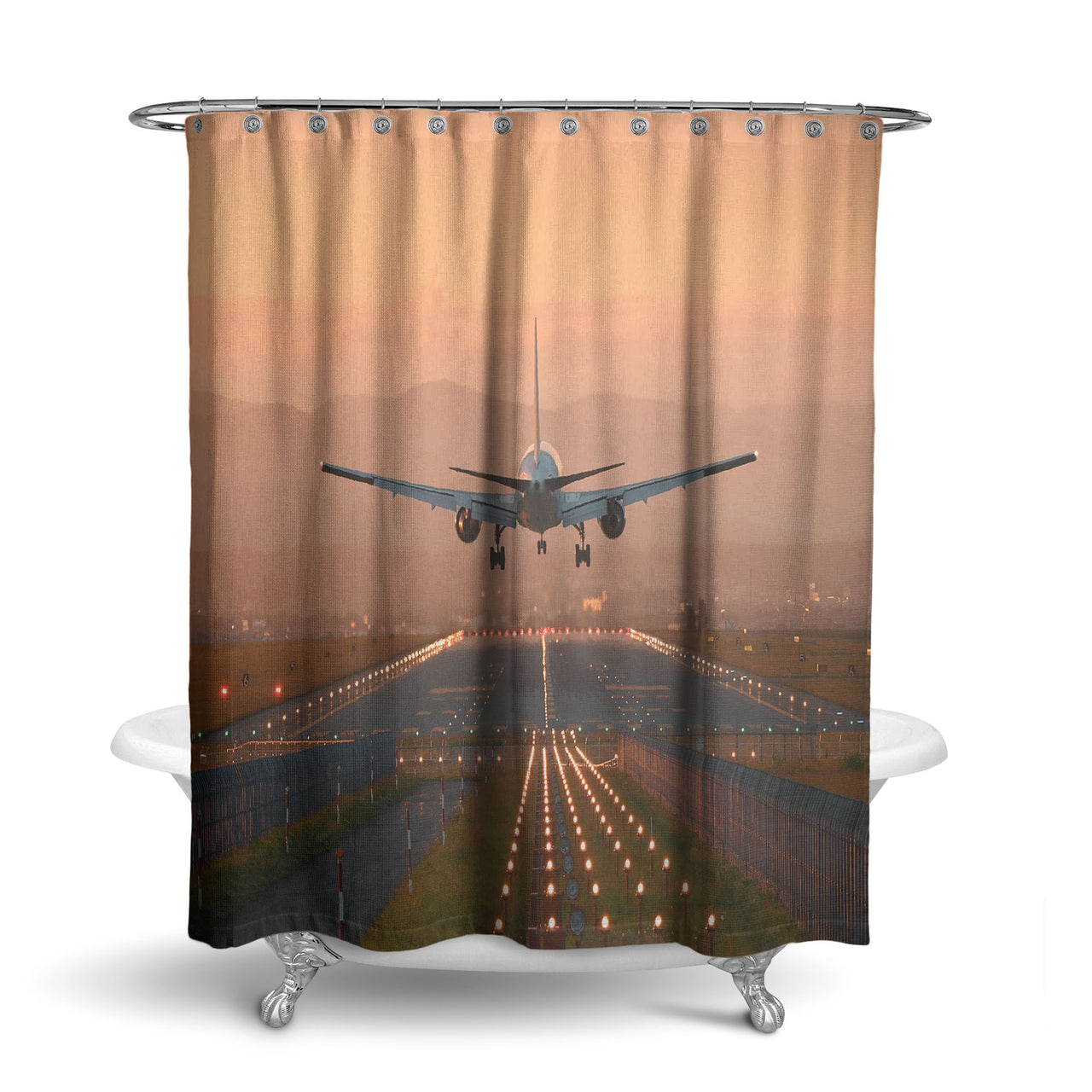 Super Cool Landing During Sunset Designed Shower Curtains