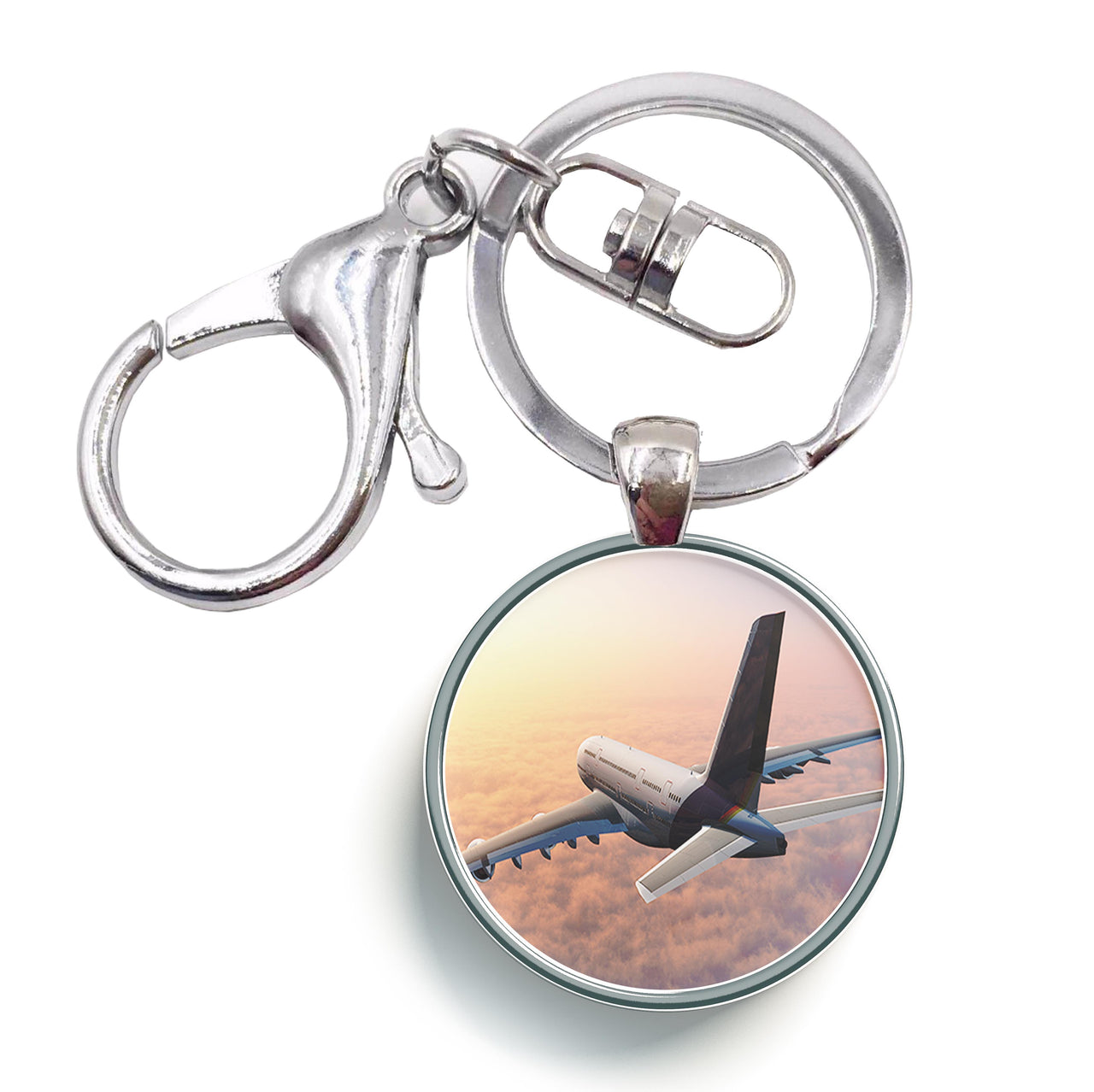 Super Cruising Airbus A380 over Clouds Designed Circle Key Chains