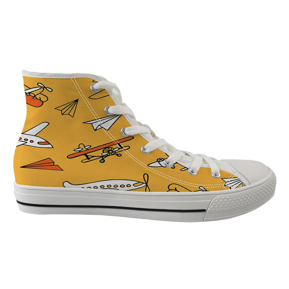 Super Drawings of Airplanes Designed Long Canvas Shoes (Women)
