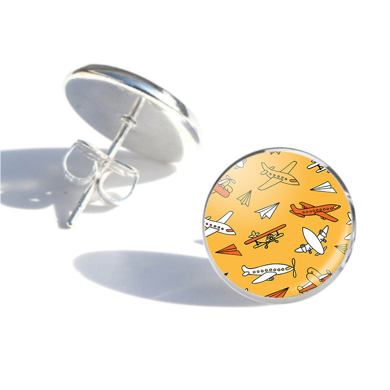 Super Drawings of Airplanes Designed Stud Earrings