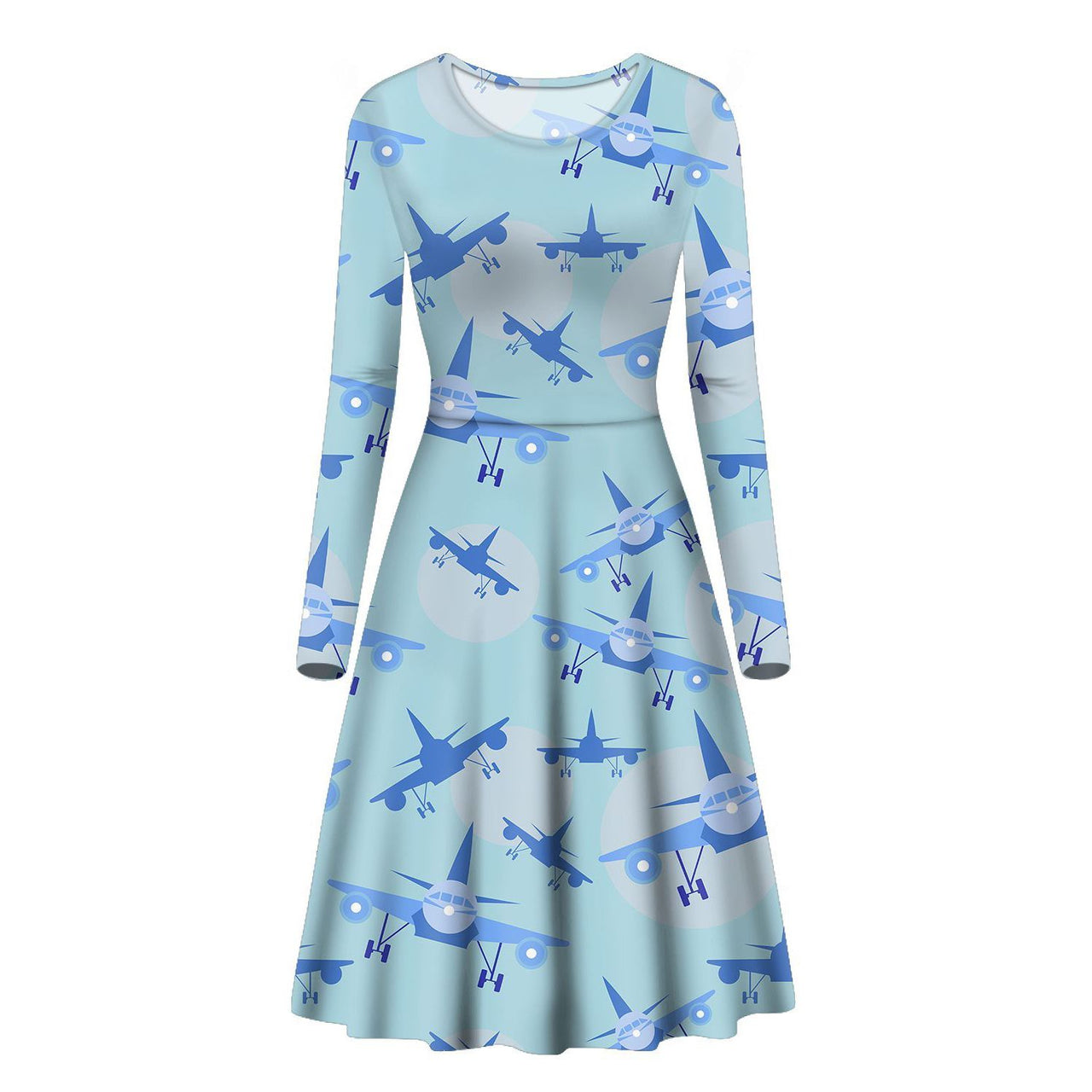 Super Funny Airplanes Designed Long Sleeve Women Midi Dress