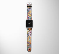 Thumbnail for Super Funny Travel Stickers Designed Leather Apple Watch Straps