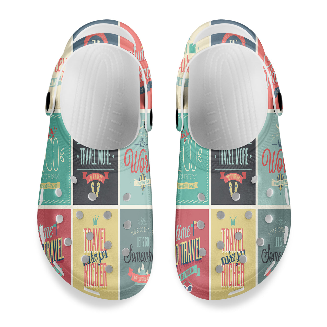 Super Travel Icons Designed Hole Shoes & Slippers (MEN)