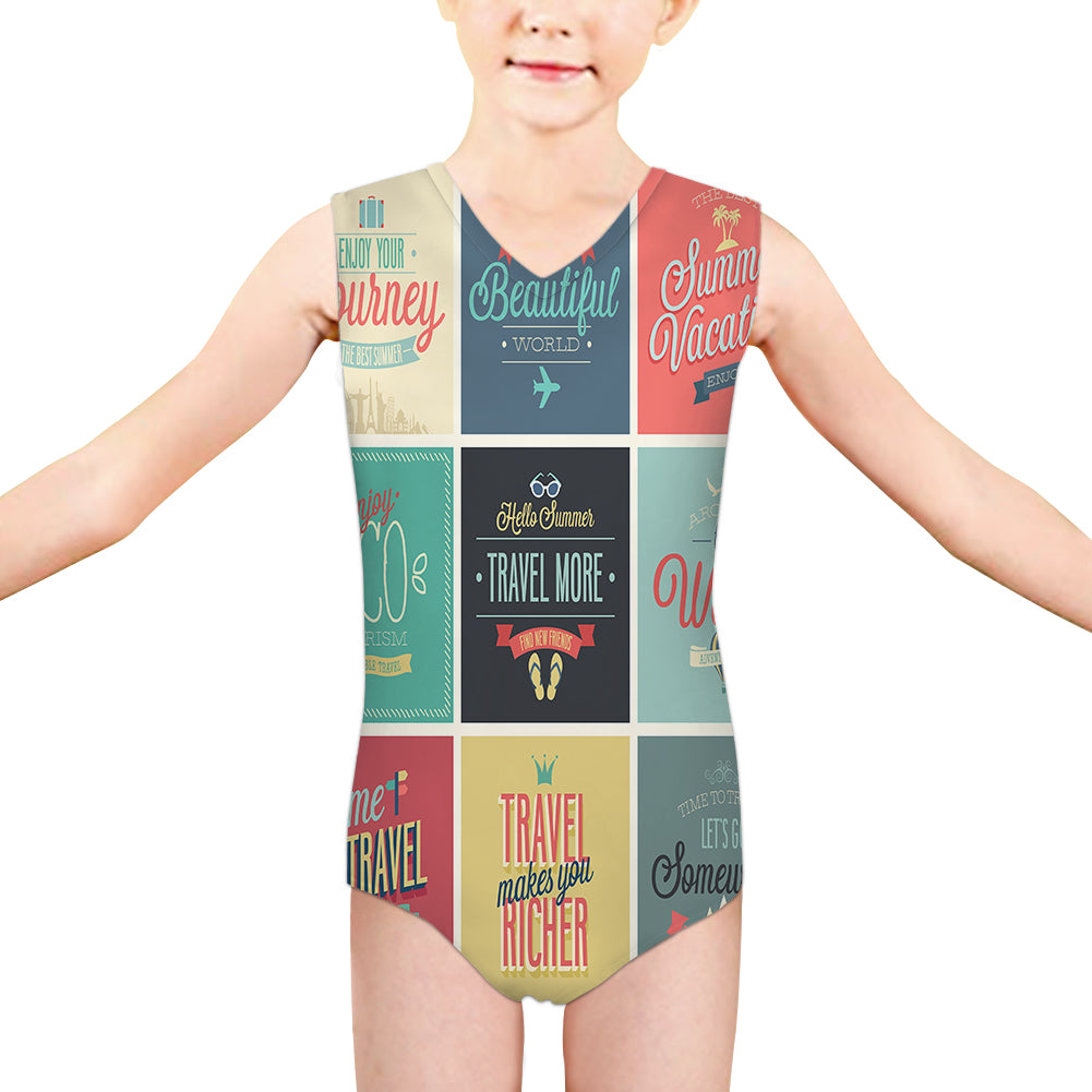 Super Travel Icons Designed Kids Swimsuit