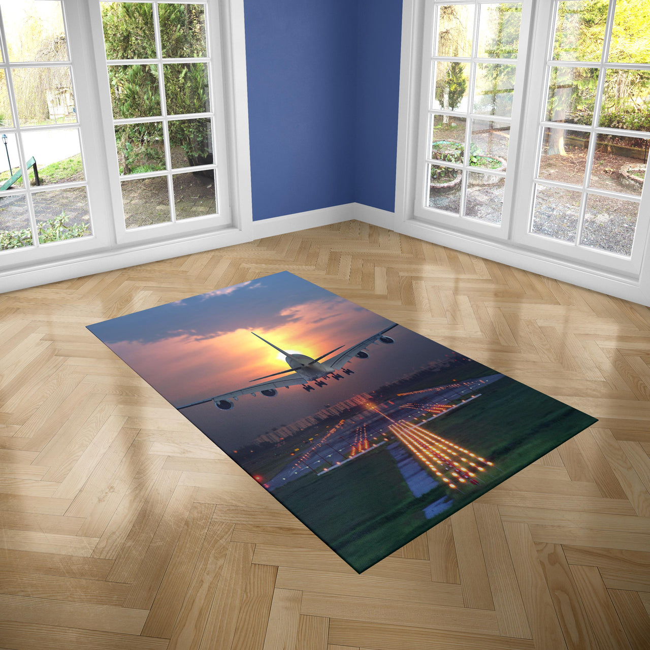 Super Airbus A380 Landing During Sunset Designed Carpet & Floor Mats