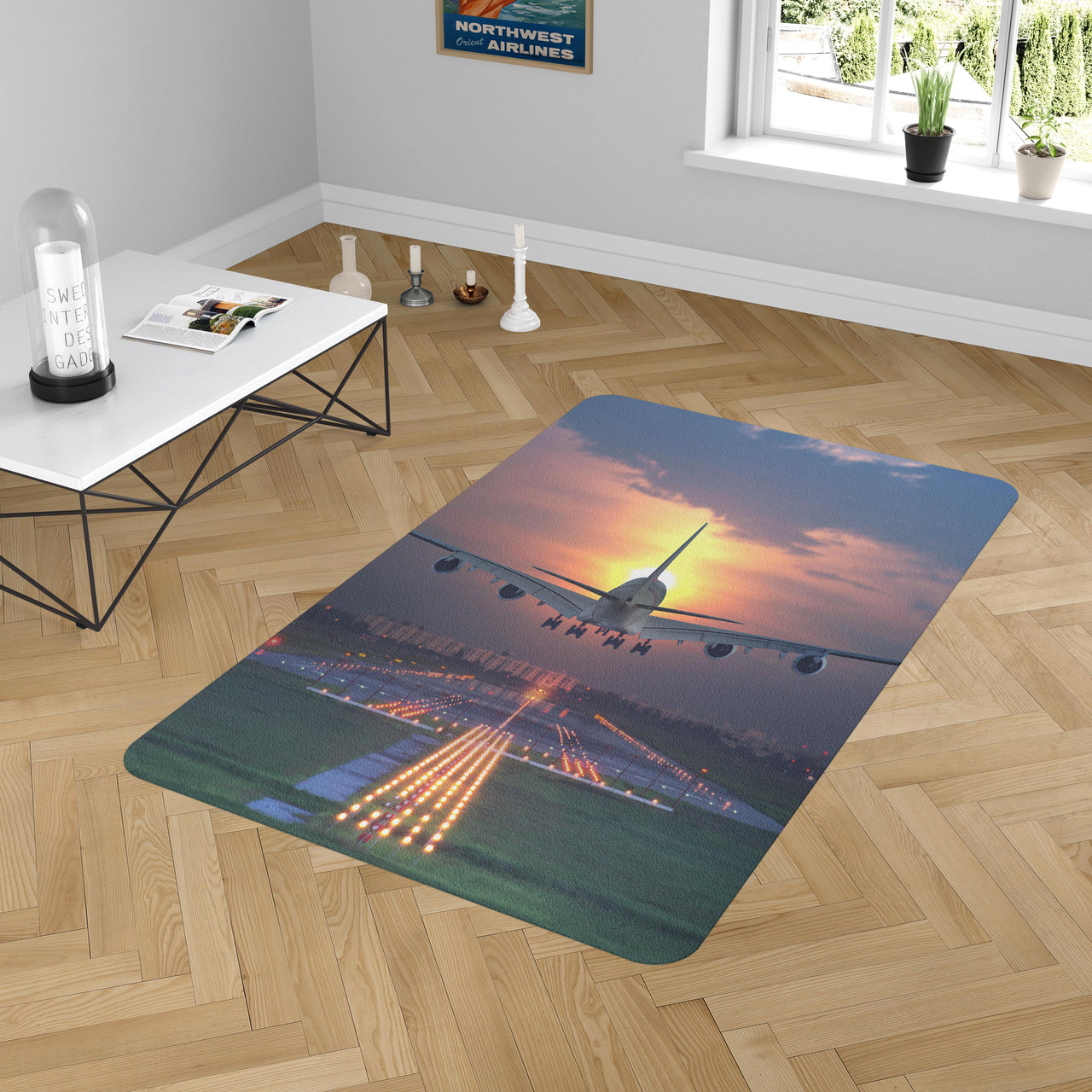 Super Airbus A380 Landing During Sunset Designed Carpet & Floor Mats