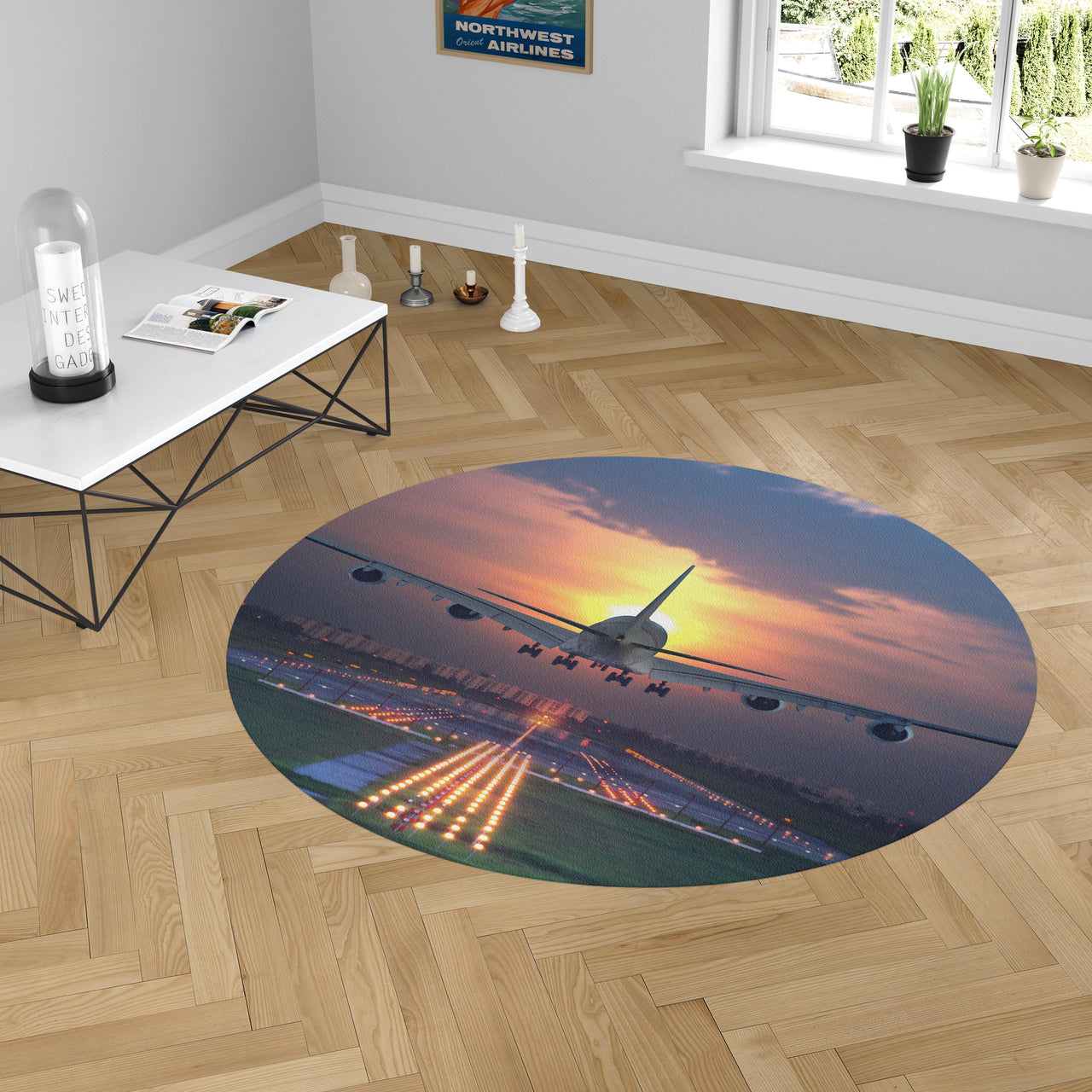 Super Airbus A380 Landing During Sunset Designed Carpet & Floor Mats (Round)