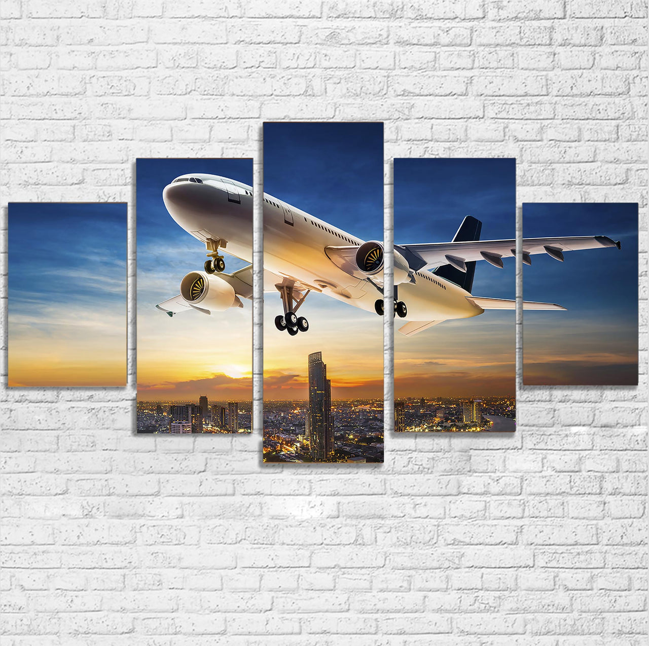 Super Aircraft over City at Sunset Multiple Canvas Poster