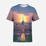 Super Airbus A380 Landing During Sunset Printed T-Shirts