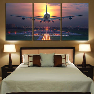 Super Boeing 747 Landing During Sunset Printed Canvas Posters (3 Pieces) Aviation Shop 