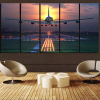 Thumbnail for Super Boeing 747 Landing During Sunset Printed Canvas Prints (5 Pieces) Aviation Shop 
