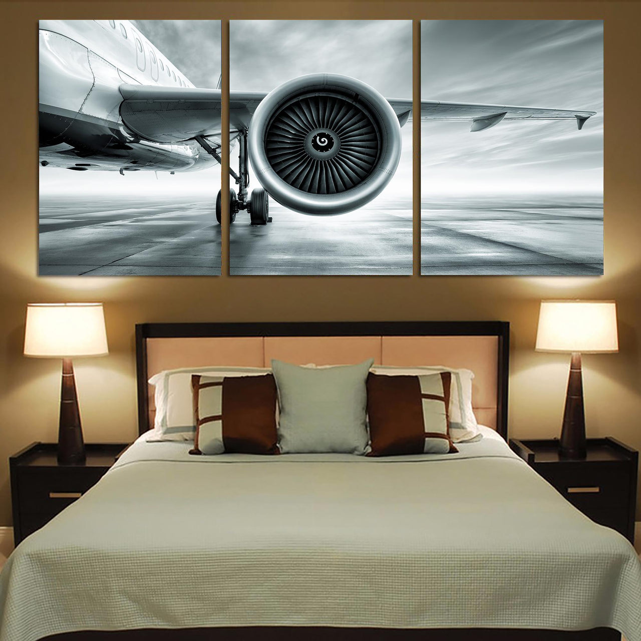 Super Cool Airliner Jet Engine Printed Canvas Posters (3 Pieces)