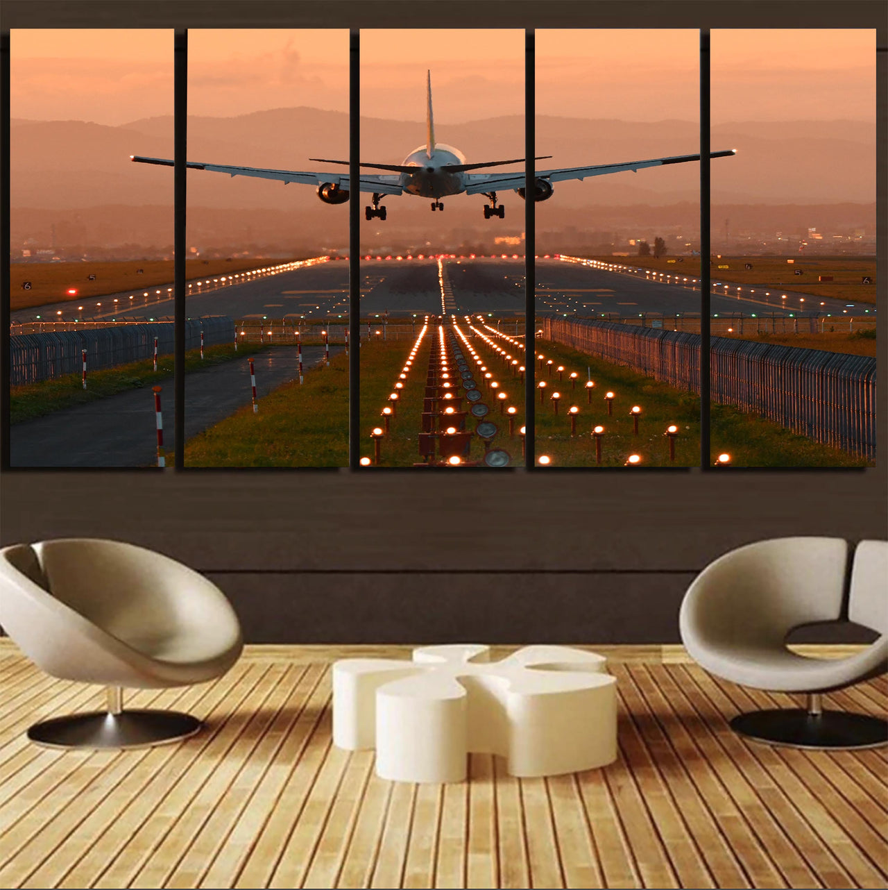 Super Cool Landing During Sunset Printed Canvas Prints (5 Pieces)