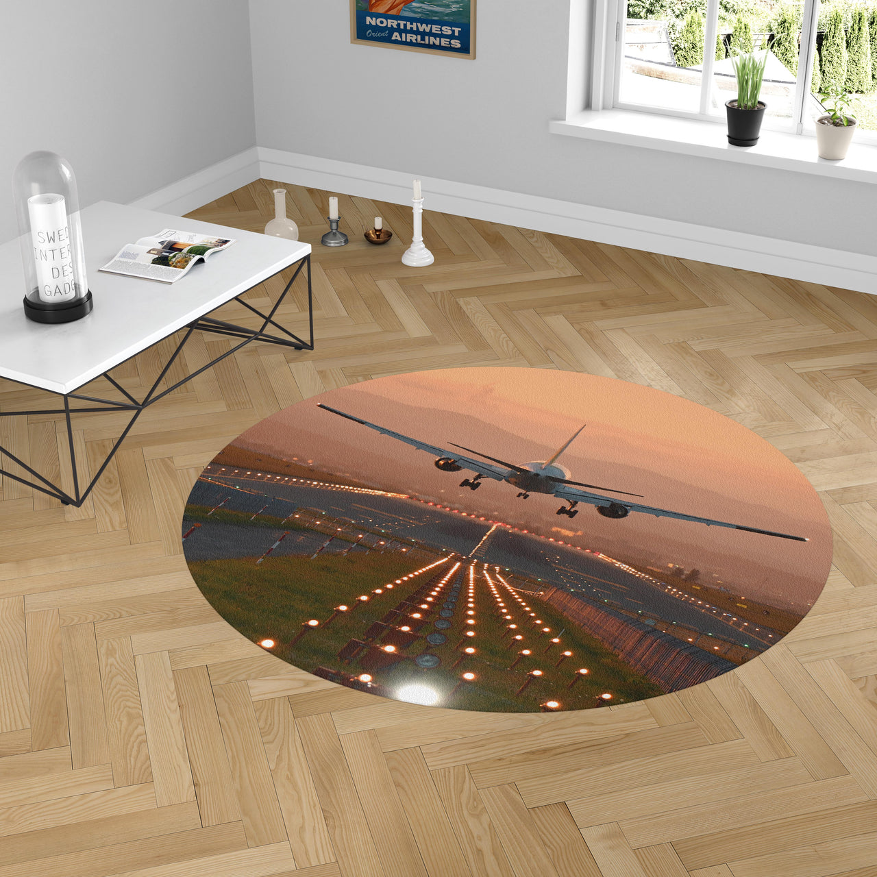 Super Cool Landing During Sunset Designed Carpet & Floor Mats (Round)