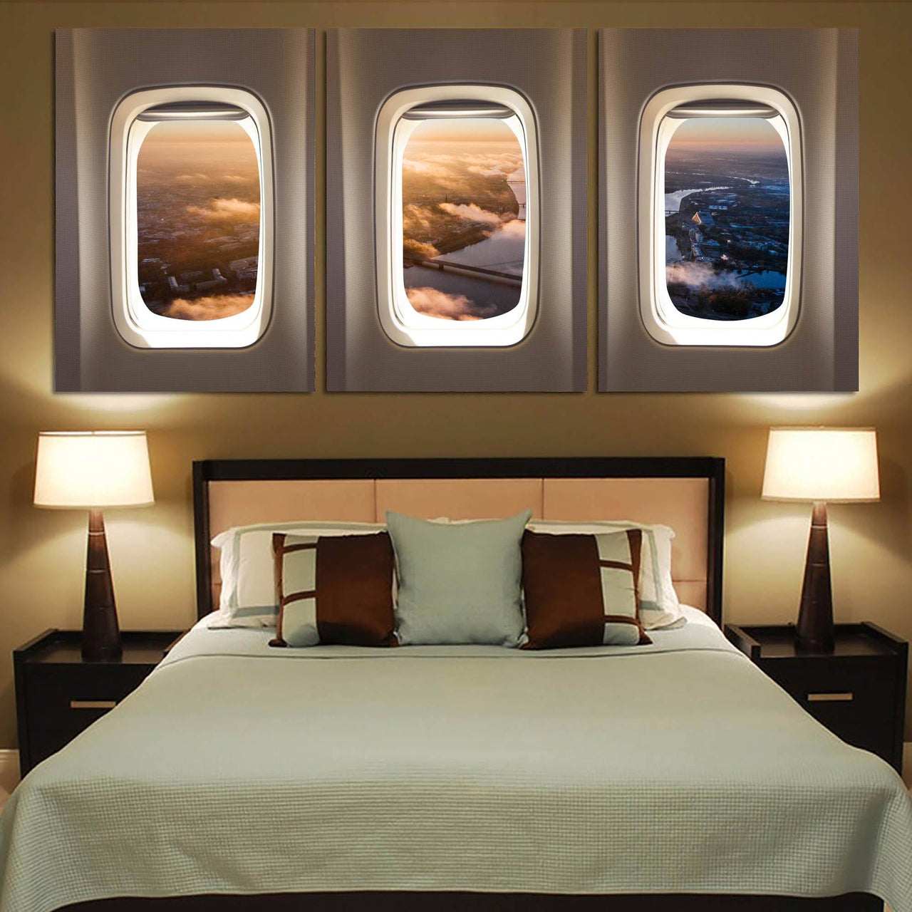 Super View from Above through Passanger Windows Printed Canvas Posters (3 Pieces) Aviation Shop 