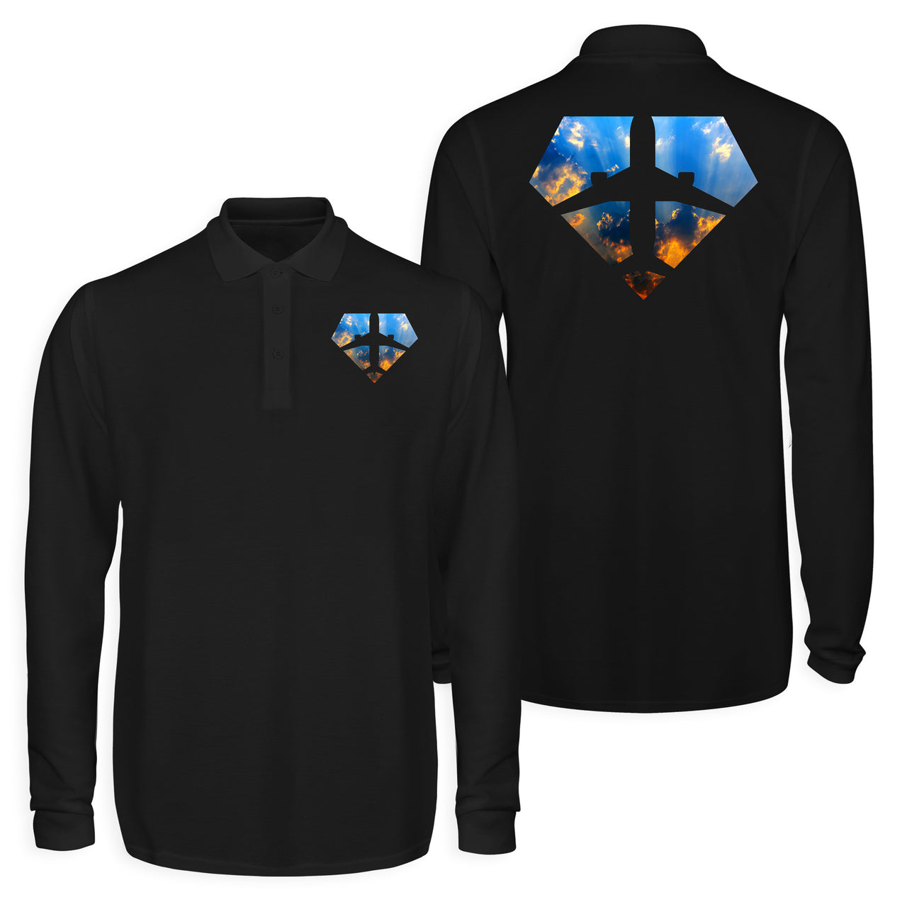 Supermen of The Skies (Sunrise) Designed Long Sleeve Polo T-Shirts (Double-Side)