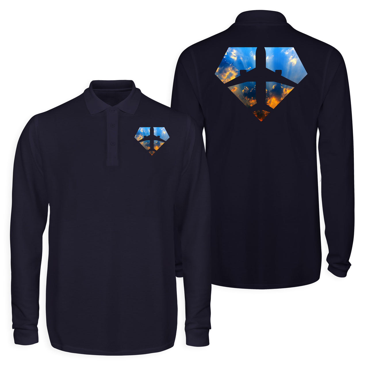Supermen of The Skies (Sunrise) Designed Long Sleeve Polo T-Shirts (Double-Side)