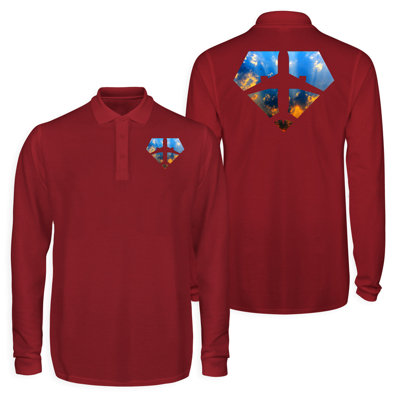 Supermen of The Skies (Sunrise) Designed Long Sleeve Polo T-Shirts (Double-Side)