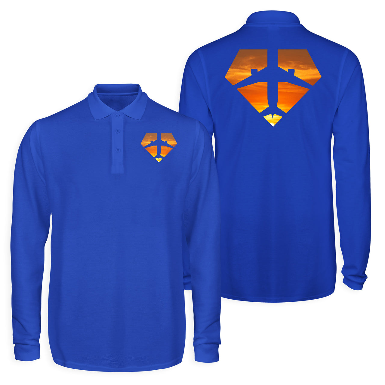 Supermen of The Skies (Sunset) Designed Long Sleeve Polo T-Shirts (Double-Side)
