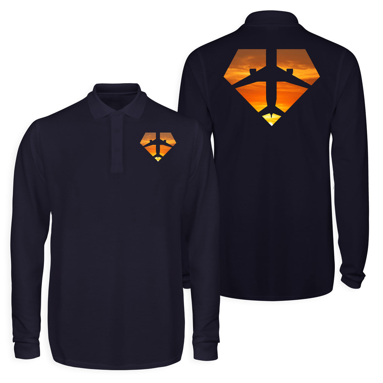 Supermen of The Skies (Sunset) Designed Long Sleeve Polo T-Shirts (Double-Side)