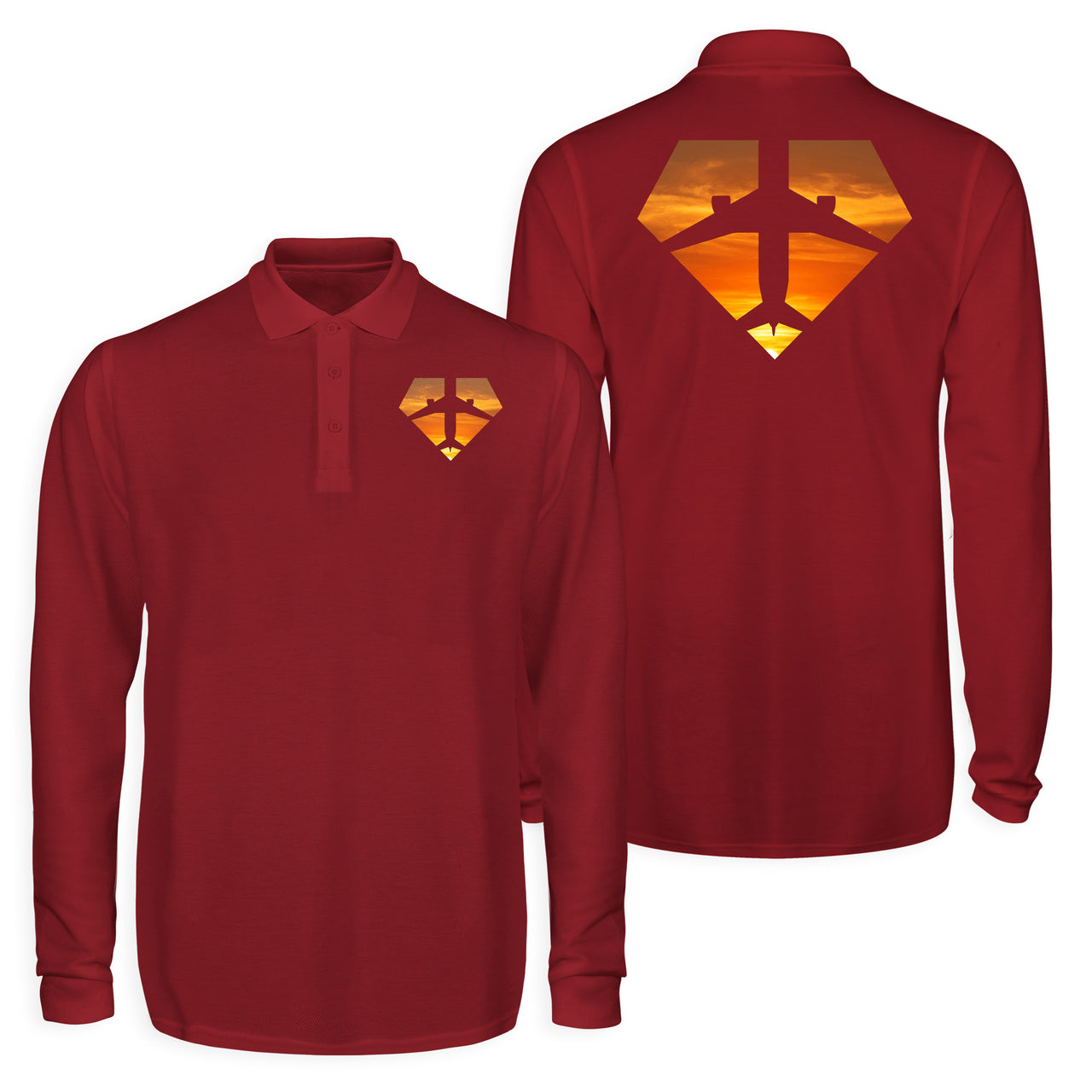 Supermen of The Skies (Sunset) Designed Long Sleeve Polo T-Shirts (Double-Side)