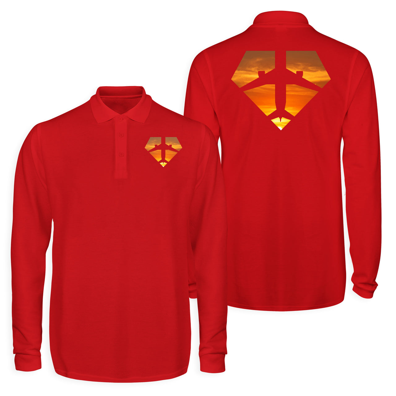 Supermen of The Skies (Sunset) Designed Long Sleeve Polo T-Shirts (Double-Side)