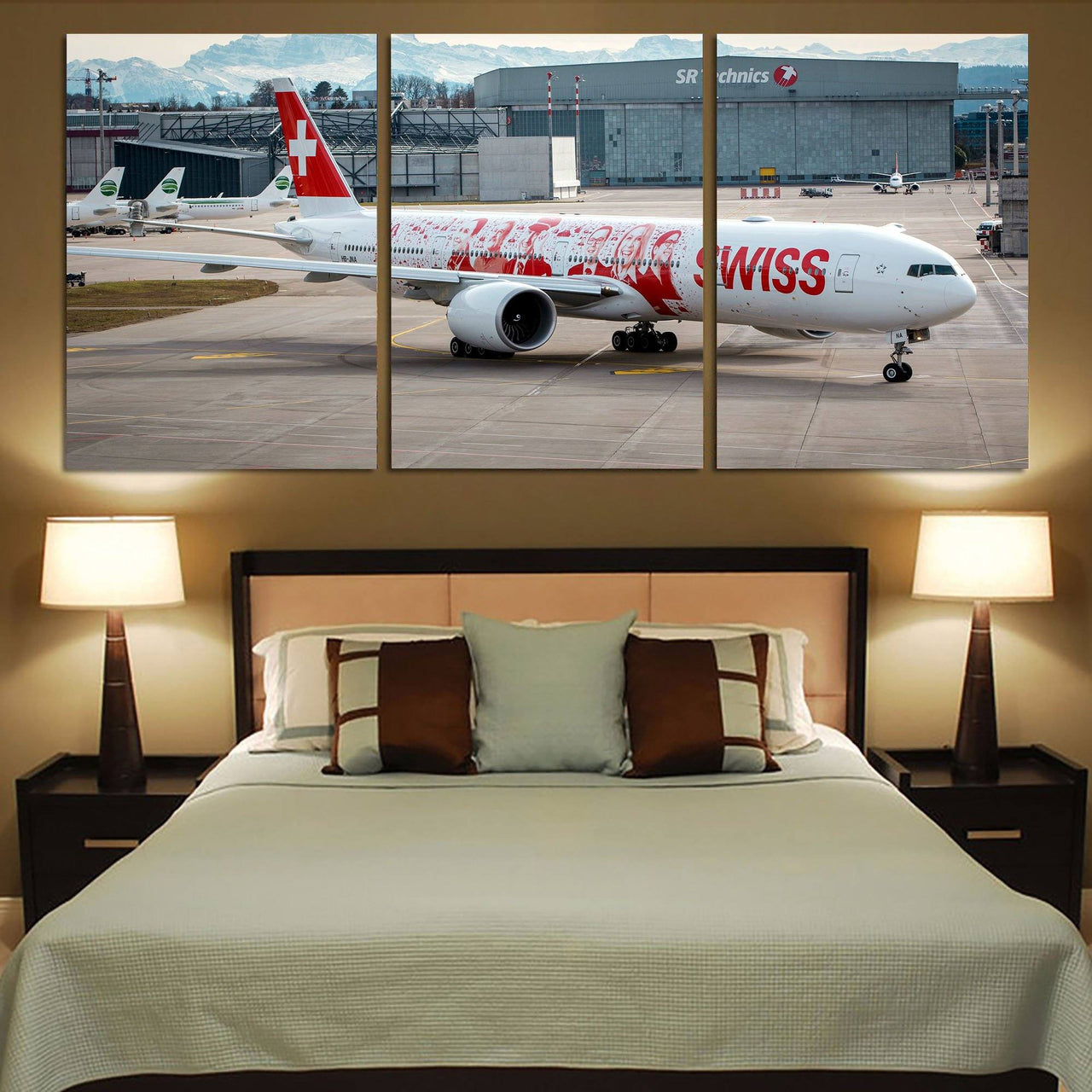 Swiss Airlines Boeing 777 Printed Canvas Posters (3 Pieces) Aviation Shop 