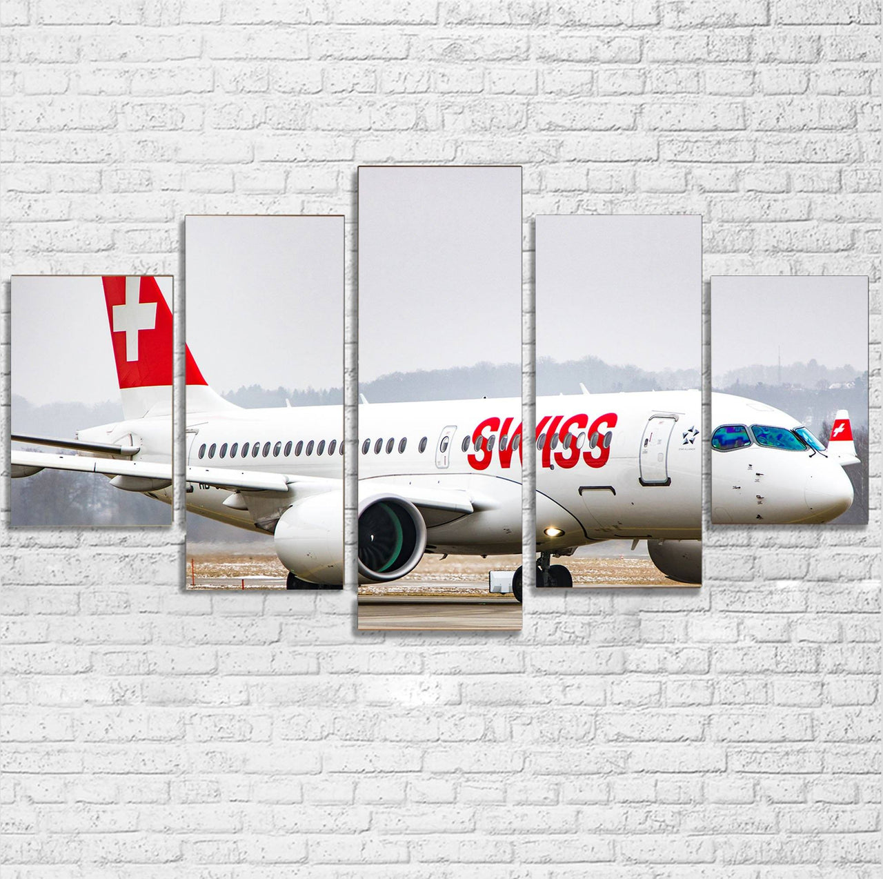 Swiss Airlines Bombardier CS100 Printed Multiple Canvas Poster Aviation Shop 