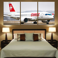 Thumbnail for Swiss Airlines Bombardier CS100 Printed Canvas Posters (3 Pieces) Aviation Shop 