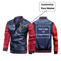 Thumbnail for Custom Name & TWO LOGOS Stylish Leather Bomber Jackets