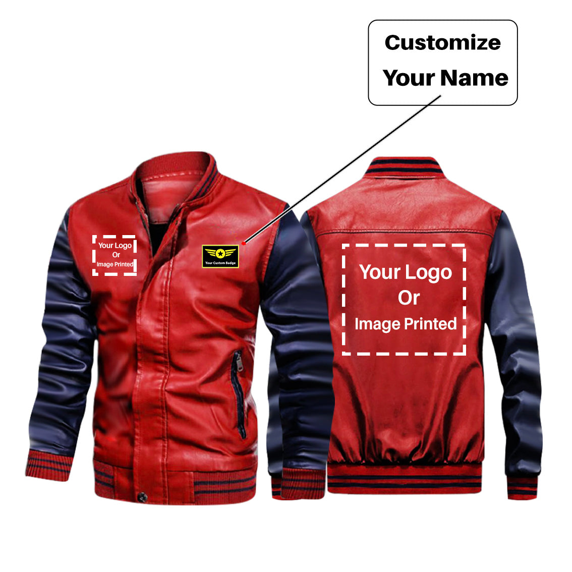 Custom Name & TWO LOGOS Stylish Leather Bomber Jackets