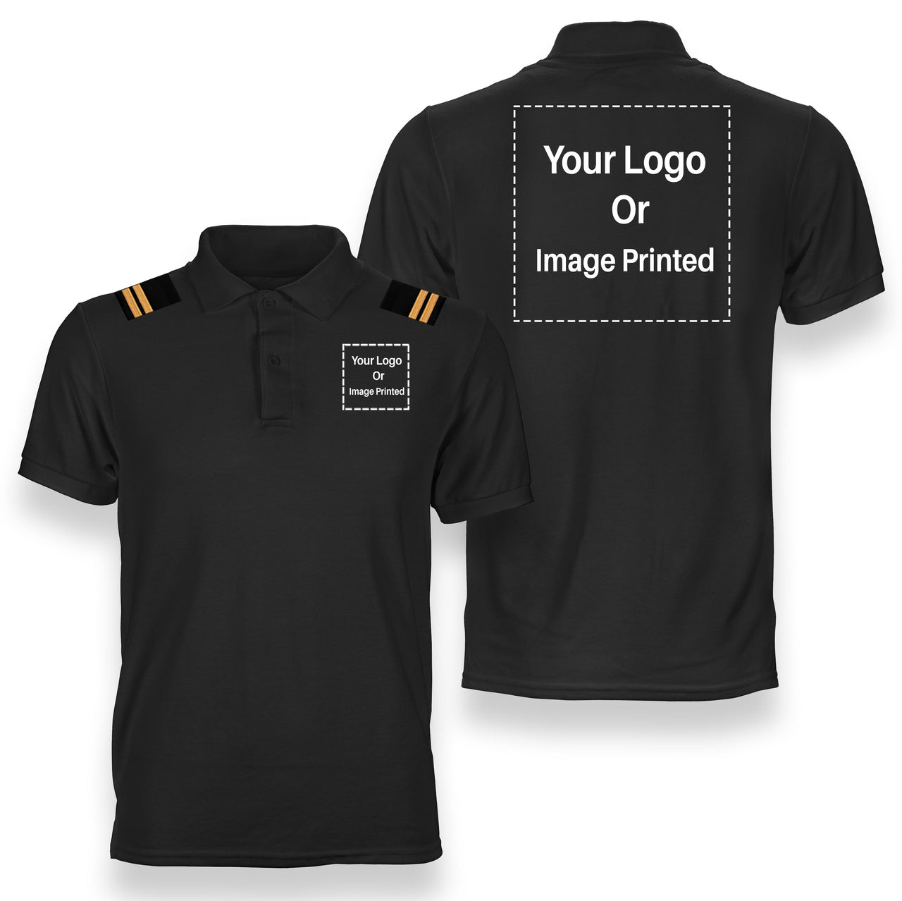 Custom "Two" Logos + Epaulettes Designed Polo T-Shirts