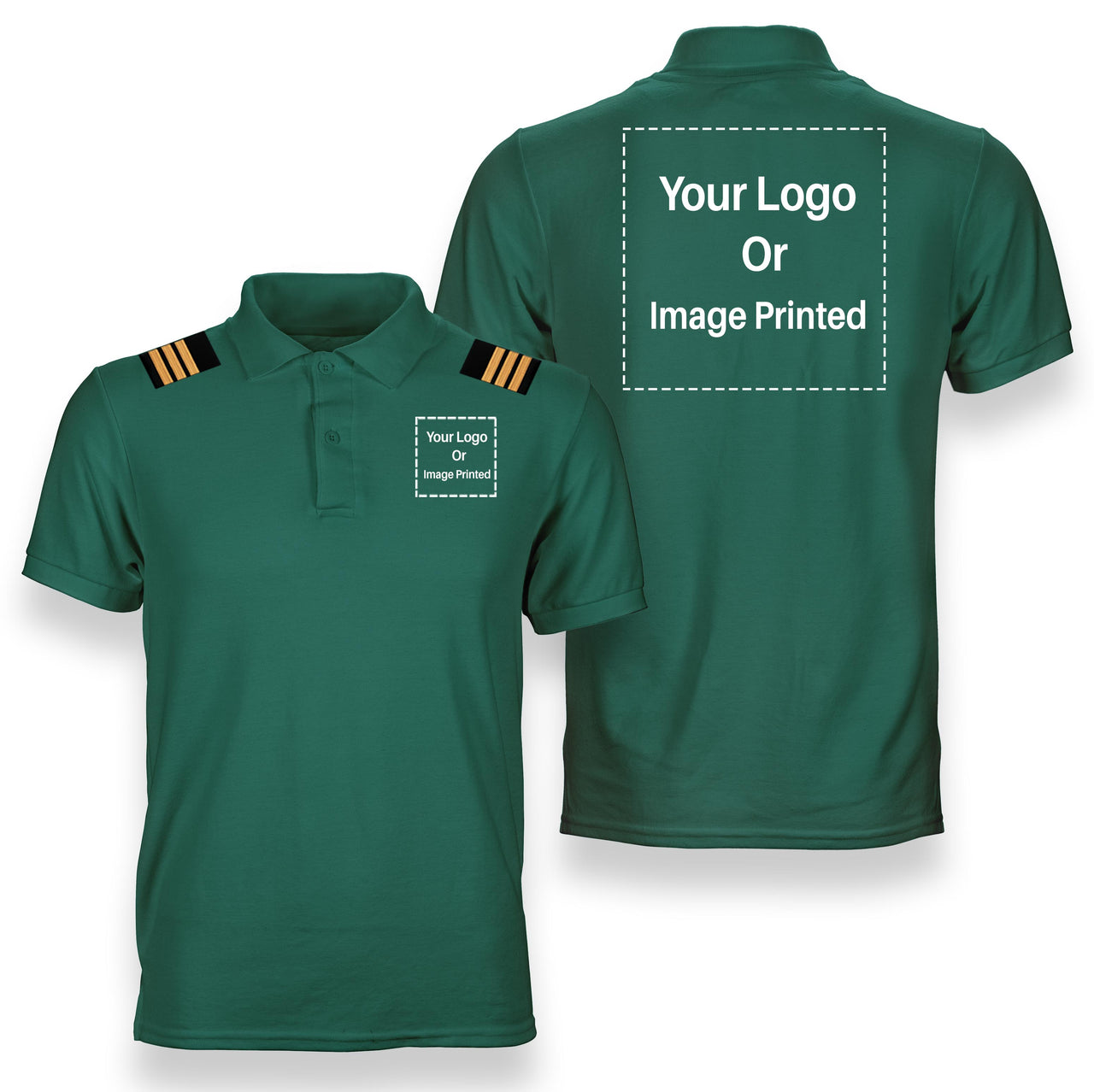 Custom "Two" Logos + Epaulettes Designed Polo T-Shirts