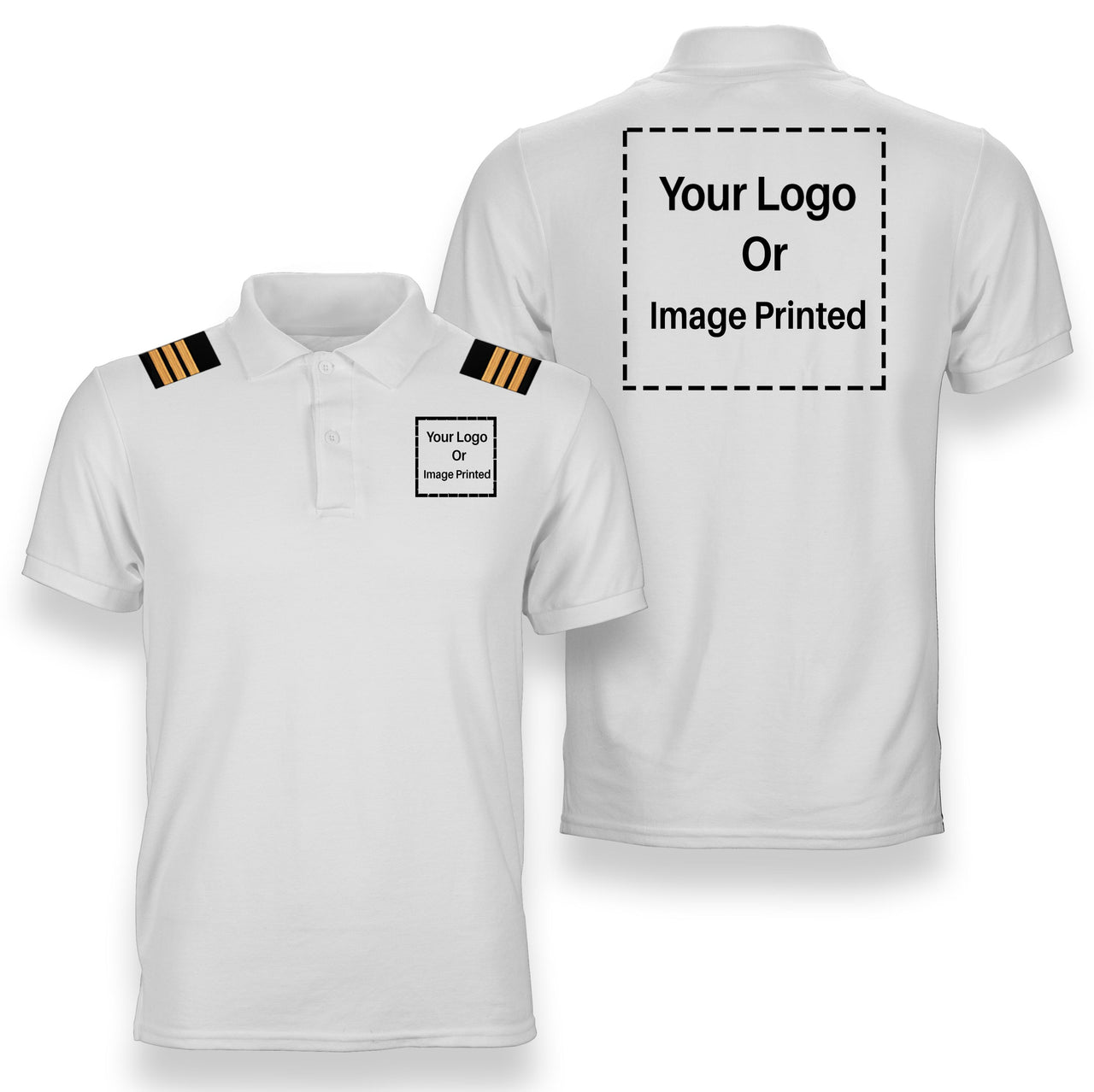 Custom "Two" Logos + Epaulettes Designed Polo T-Shirts