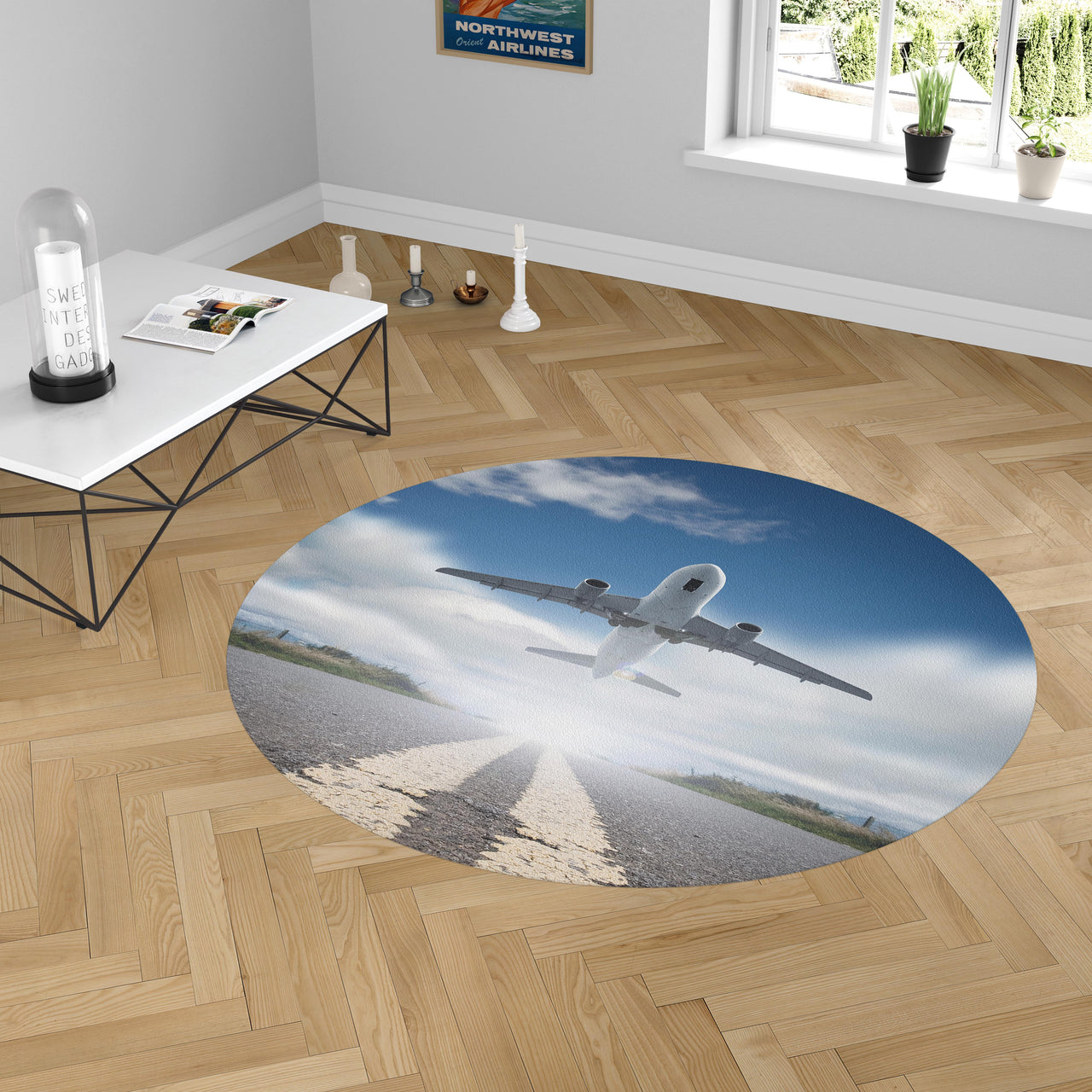 Taking Off Aircraft Designed Carpet & Floor Mats (Round)