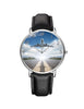 Taking Off Aircraft Printed Leather Strap Watches Aviation Shop Silver & Black Leather Strap 
