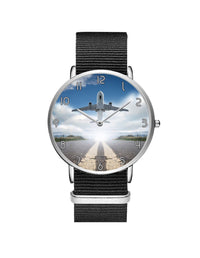 Thumbnail for Taking Off Aircraft Printed Leather Strap Watches Aviation Shop Silver & Black Nylon Strap 