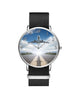 Taking Off Aircraft Printed Leather Strap Watches Aviation Shop Silver & Black Nylon Strap 