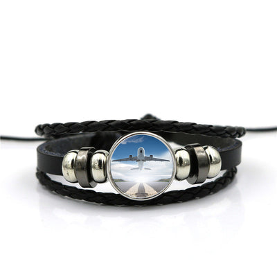 Side view of Taking off Aircraft aviation bracelet in stainless steel, polished finish.