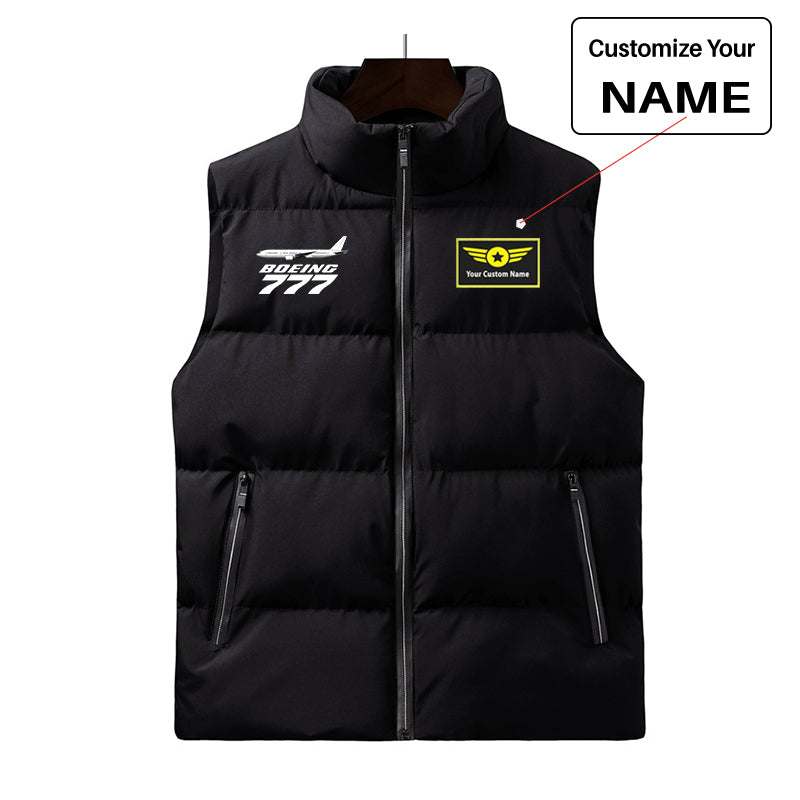 The Boeing 777 aviation design printed on quilted padding with sleeveless design puffy vest.